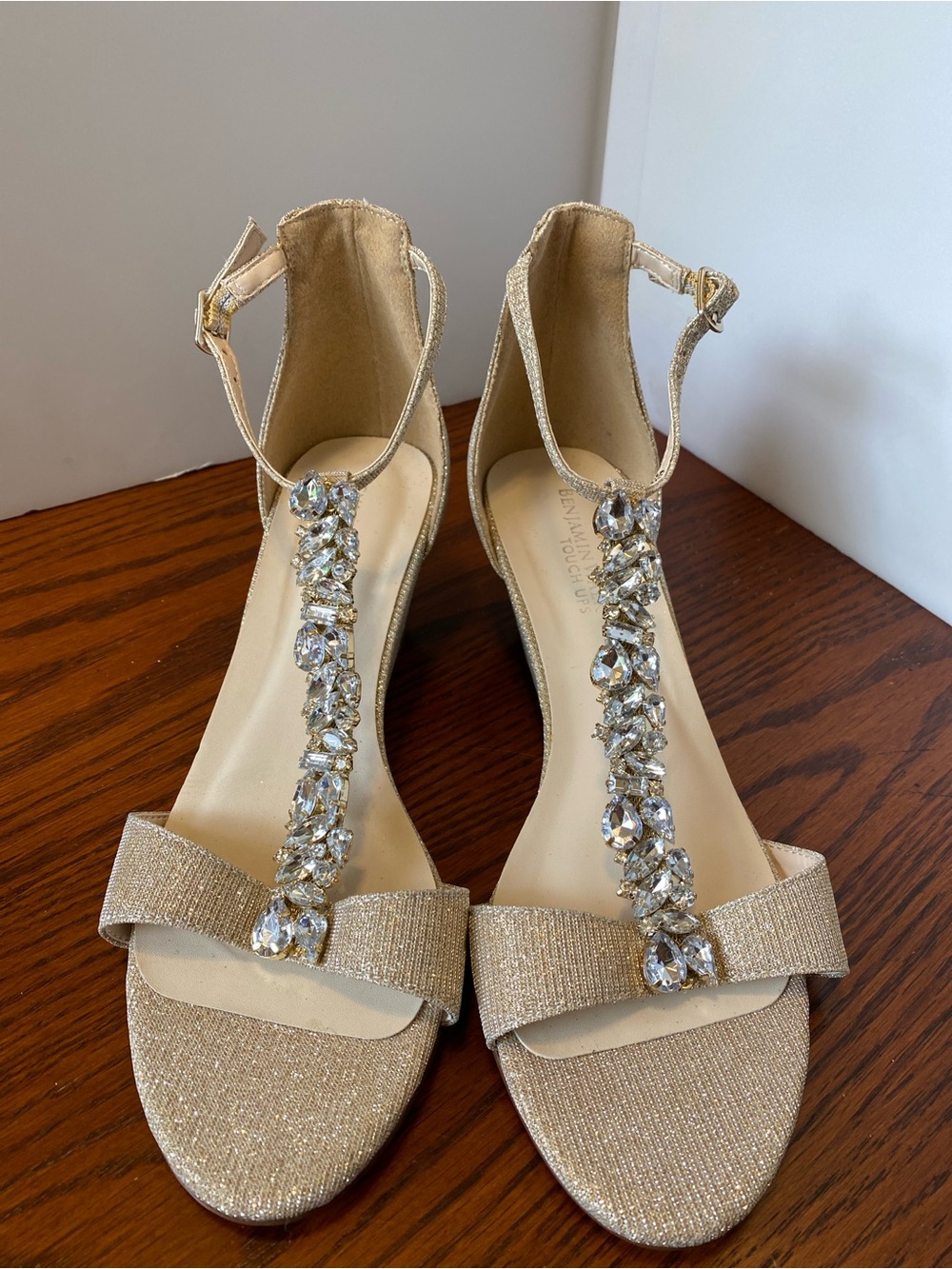Benjamin Walk Gold Jeweled T-Strap Sandals
